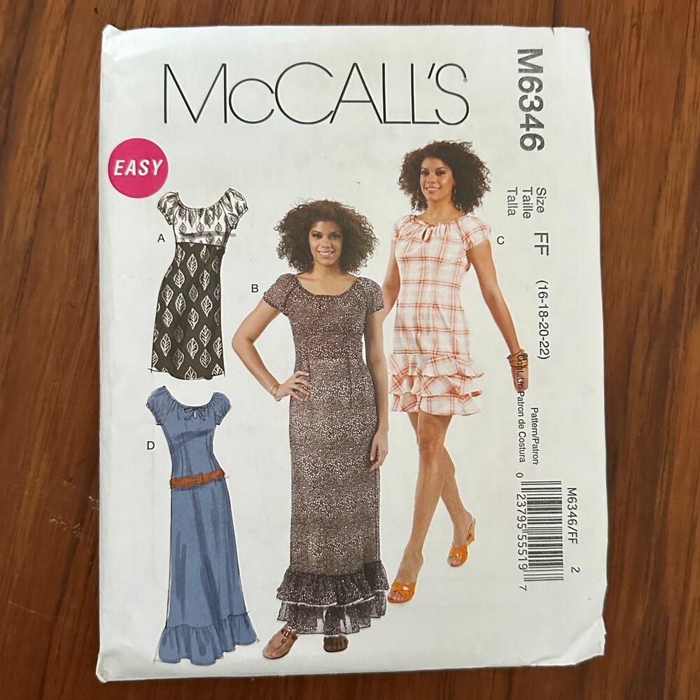 McCall's Pattern 6346 Dress Size 16-22